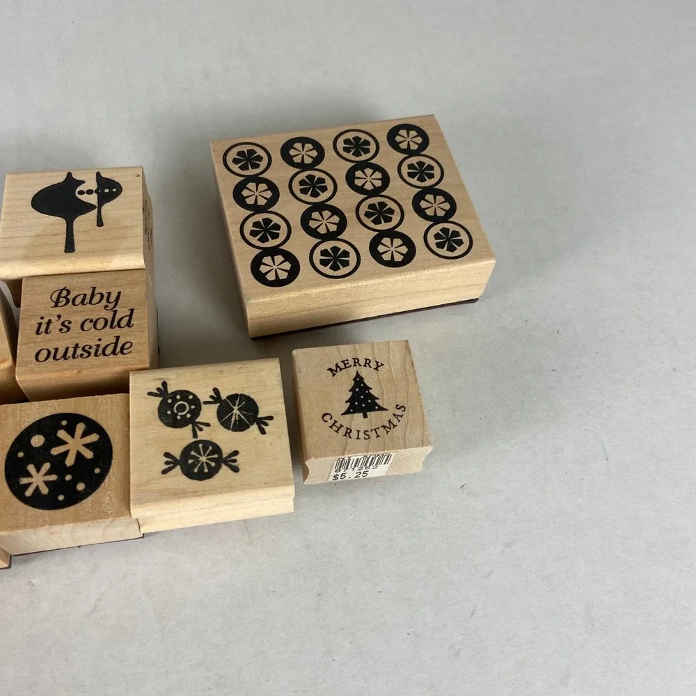Paper Source Christmas Rubber Stamp Set Lot Holiday Craft Scrapbooking